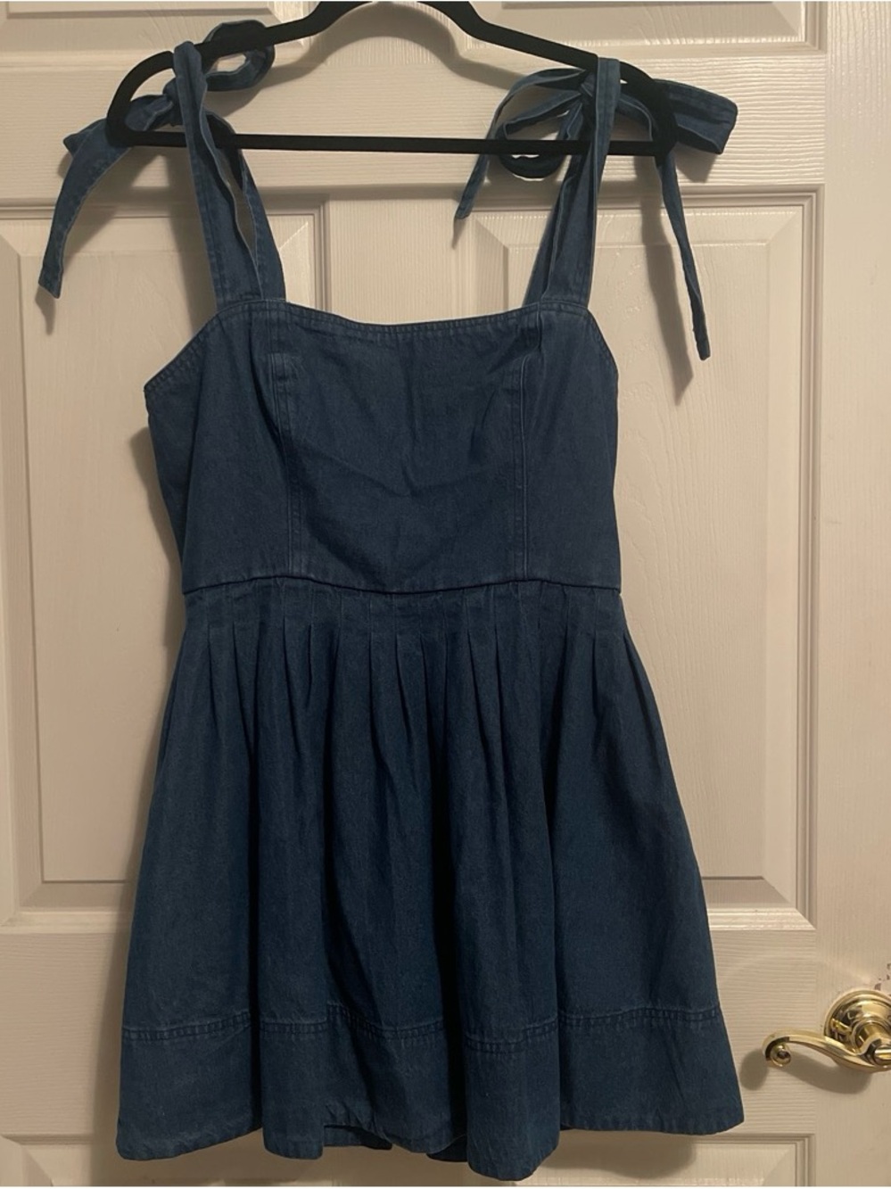 Vici Dark Blue Denim Tie-Shoulder Mini Dress